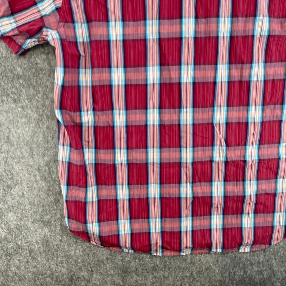 Lucky Brand Shirt Mens Large Red Plaid Short Sleeve Western Pearl Snap Cowboy